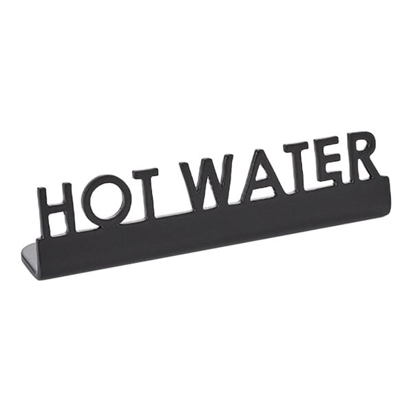 American Metalcraft 3" x 5/8" x 3/4" Black Stainless Steel Mini Laser-Cut Tabletop Sign with "Hot Water" Print - 12/Case