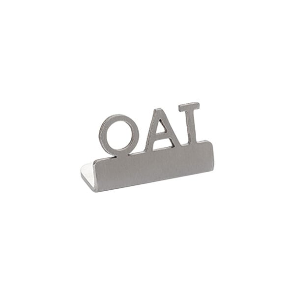 American Metalcraft 1 1/4" x 5/8" x 3/4" Stainless Steel Mini Laser-Cut Tabletop Sign with "Oat" Print - 12/Case