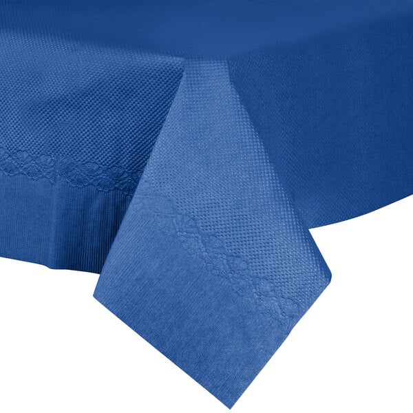 54" x 54" Navy Blue Tissue / Poly Table Cover - 50/Case