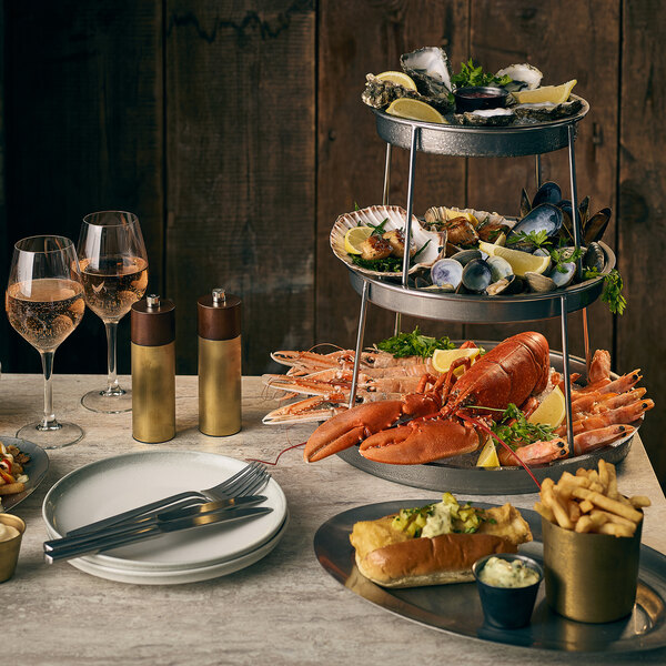 GenWare by Steelite International 14" 3-Tier Vintage Stainless Steel Seafood Stand