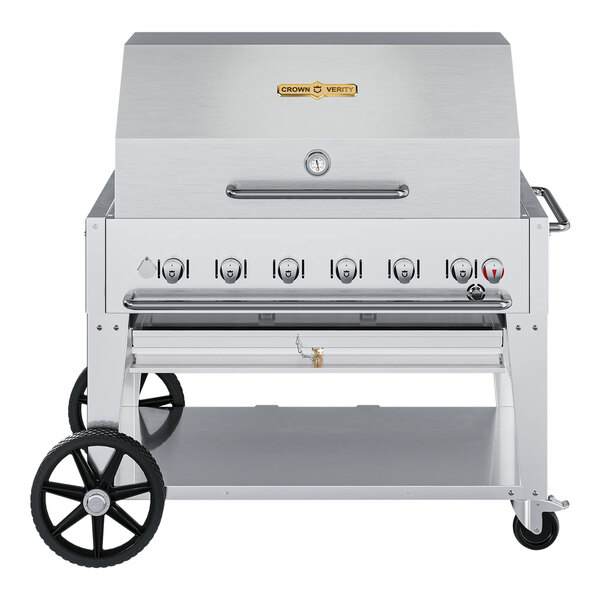 Crown Verity CV-MCB-42-SI 50/100-PRO Pro Series 42" Liquid Propane Portable Outdoor Grill with Single Gas Connection, 50-100 lb. Tank Capacity, and Accessory Package
