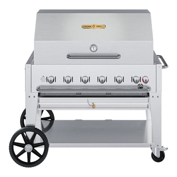 Crown Verity CV-MCB-42-SI BULK-PRO Pro Series 42" Liquid Propane Portable Outdoor Grill with Single Gas Connection, Bulk Tank Capacity, and Accessory Package