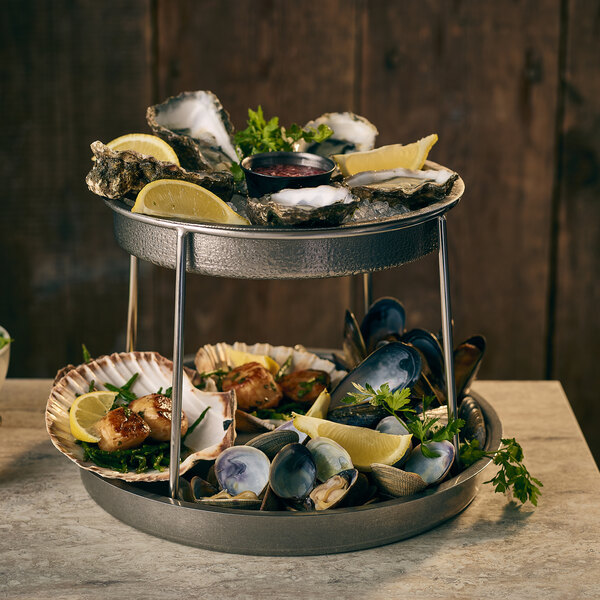 GenWare by Steelite International 7 5/8" 2-Tier Vintage Stainless Steel Seafood Stand