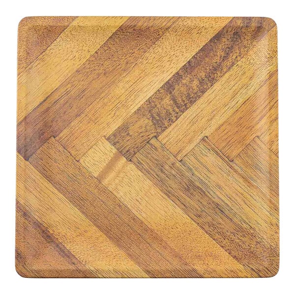 TableCraft Aeris Collection 9" Wood Pattern Square Melamine Serving Plate - 10/Case