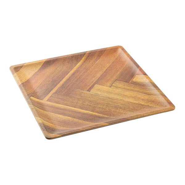 TableCraft Aeris Collection 11" Wood Pattern Square Melamine Serving Plate - 12/Case
