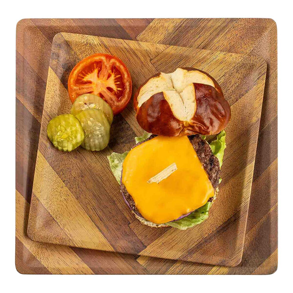 TableCraft Aeris Collection 11" Wood Pattern Square Melamine Serving Plate - 12/Case