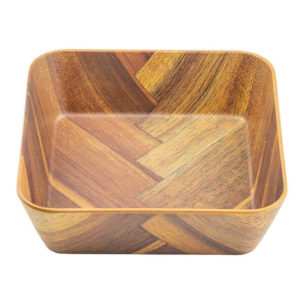 TableCraft Aeris Collection 48 oz. Wood Pattern Square Melamine Serving Bowl - 6/Case