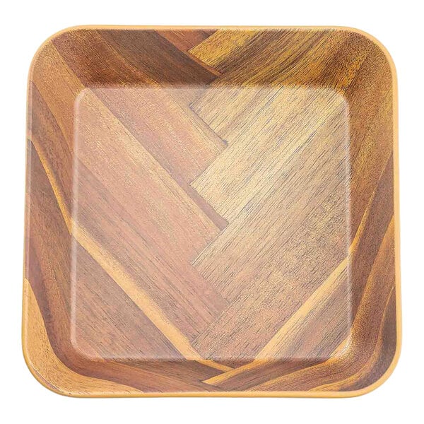 TableCraft Aeris Collection 48 oz. Wood Pattern Square Melamine Serving Bowl - 6/Case
