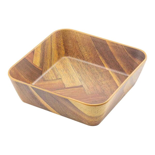 TableCraft Aeris Collection 48 oz. Wood Pattern Square Melamine Serving Bowl - 6/Case