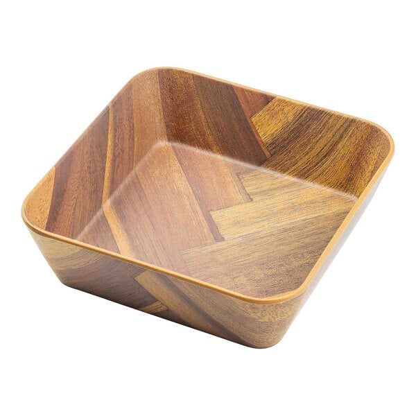 TableCraft Aeris Collection 48 oz. Wood Pattern Square Melamine Serving Bowl - 6/Case