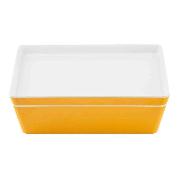 TableCraft Marvista Collection 3 Qt. Rectangular Clementine Melamine Bowl and Lid - 3/Case