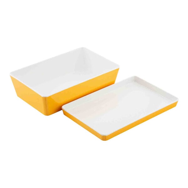 TableCraft Marvista Collection 3 Qt. Rectangular Clementine Melamine Bowl and Lid - 3/Case