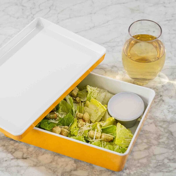 TableCraft Marvista Collection 3 Qt. Rectangular Clementine Melamine Bowl and Lid - 3/Case