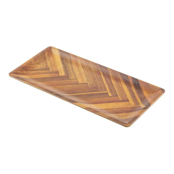 TableCraft Aeris Collection 13 3/4" x 6 1/2" Wood Pattern Rectangular Melamine Serving Plate - 12/Case
