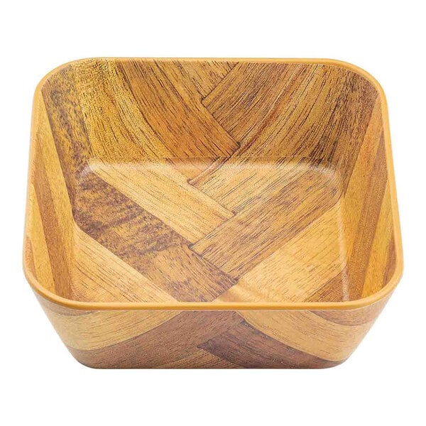 TableCraft Aeris Collection 32 oz. Wood Pattern Square Melamine Serving Bowl - 6/Case