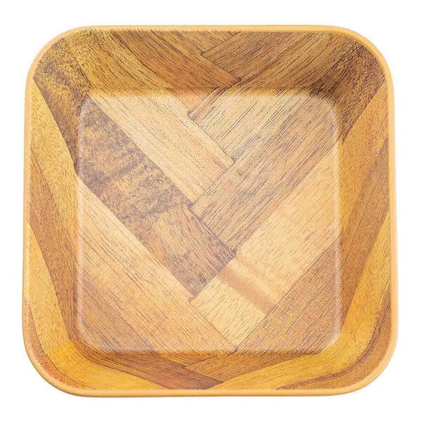 TableCraft Aeris Collection 32 oz. Wood Pattern Square Melamine Serving Bowl - 6/Case