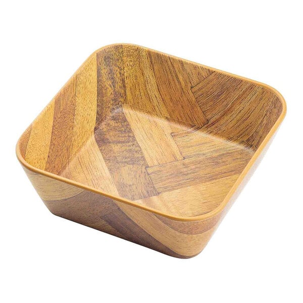 TableCraft Aeris Collection 32 oz. Wood Pattern Square Melamine Serving Bowl - 6/Case