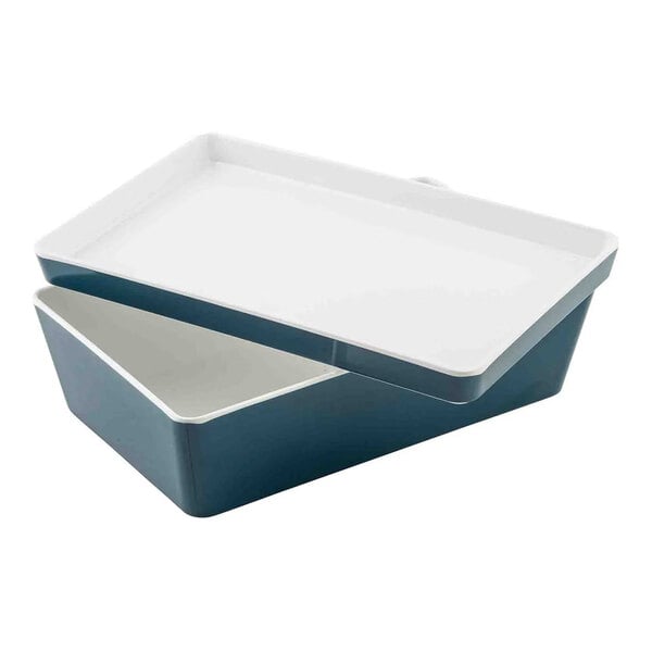 TableCraft Marvista Collection 3 Qt. Rectangular Lagoon Melamine Bowl and Lid - 3/Case