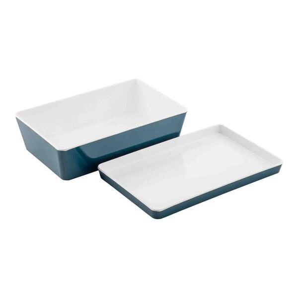 TableCraft Marvista Collection 3 Qt. Rectangular Lagoon Melamine Bowl and Lid - 3/Case