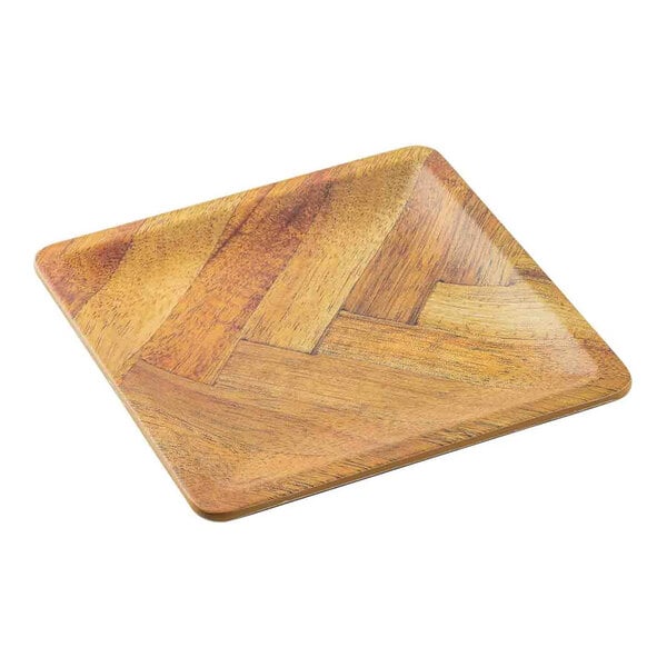TableCraft Aeris Collection 6" Wood Pattern Square Melamine Serving Plate - 10/Case