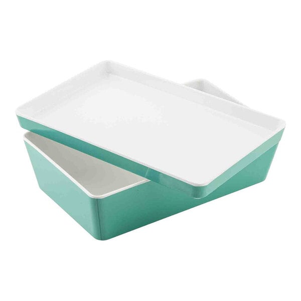 TableCraft Marvista Collection 3 Qt. Rectangular Jade Melamine Bowl and Lid - 3/Case