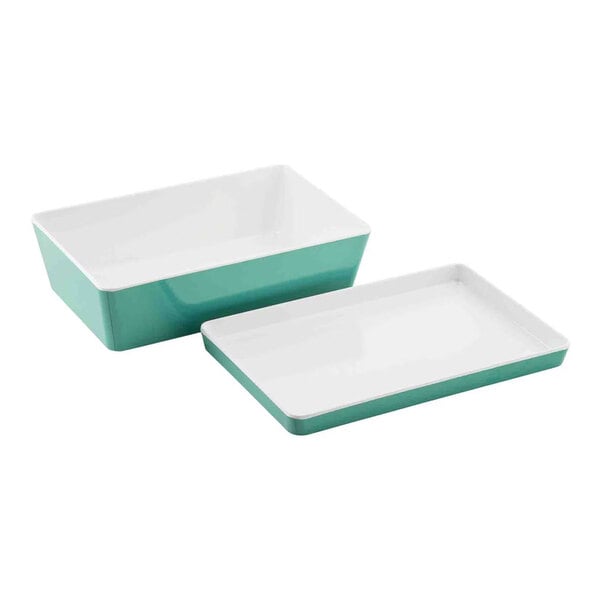 TableCraft Marvista Collection 3 Qt. Rectangular Jade Melamine Bowl and Lid - 3/Case
