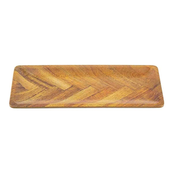 TableCraft Aeris Collection 9 3/4" x 4 3/4" Wood Pattern Rectangular Melamine Serving Plate - 12/Case