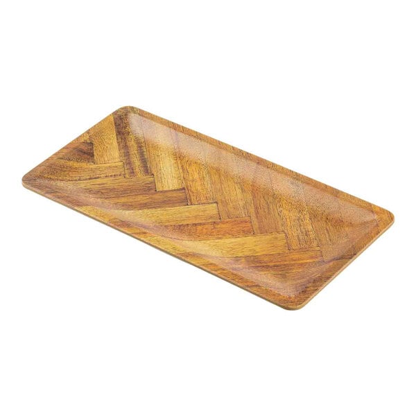 TableCraft Aeris Collection 9 3/4" x 4 3/4" Wood Pattern Rectangular Melamine Serving Plate - 12/Case