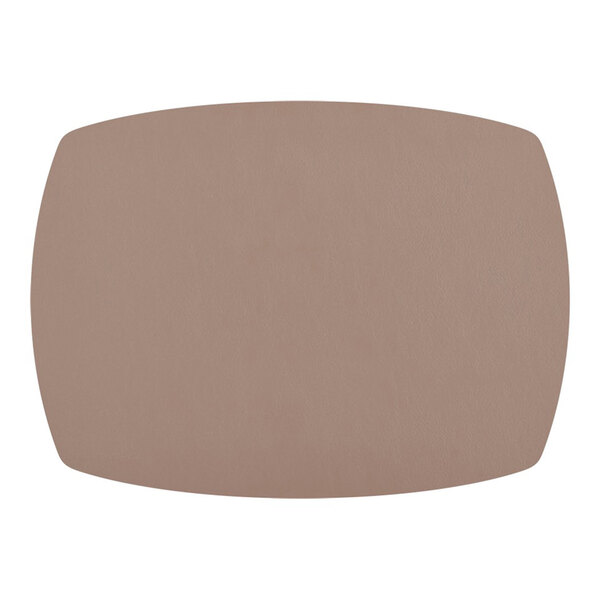 A taupe, rectangular placemat with rounded corners on a white background.