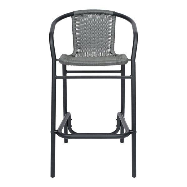 Flash Furniture Lila Gray Rattan Indoor / Outdoor Bar Stool with Arms
