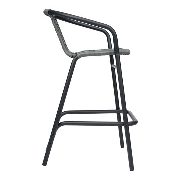 Flash Furniture Lila Gray Rattan Indoor / Outdoor Bar Stool with Arms
