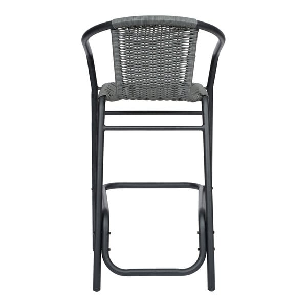Flash Furniture Lila Gray Rattan Indoor / Outdoor Bar Stool with Arms