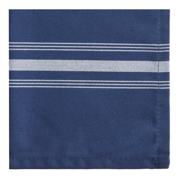 Oxford Super Blend 18" x 22" Reverse Navy 100% Spun Polyester Bistro Striped Cloth Napkin - 300/Case