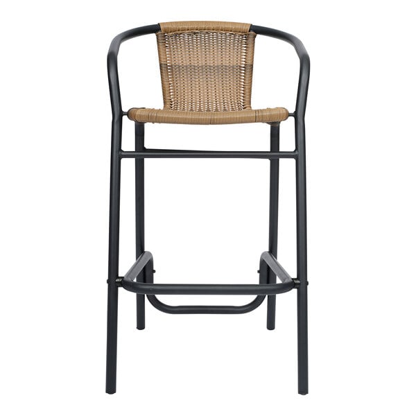 Flash Furniture Lila Medium Brown Rattan Indoor / Outdoor Bar Stool with Arms