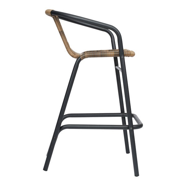 Flash Furniture Lila Medium Brown Rattan Indoor / Outdoor Bar Stool with Arms