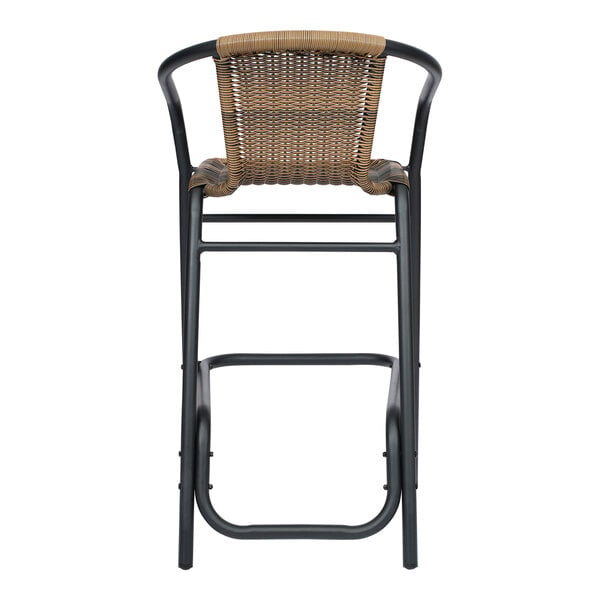 Flash Furniture Lila Medium Brown Rattan Indoor / Outdoor Bar Stool with Arms