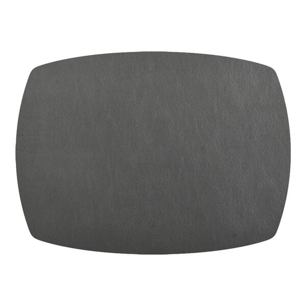 A rectangular, dark gray placemat with slightly curved edges and a smooth, leather-like texture.
