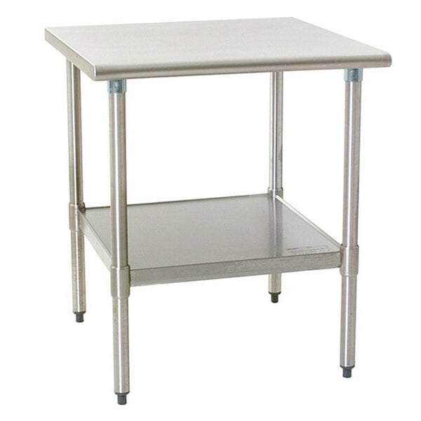 A stainless steel Eagle Group work table with a galvanized undershelf.