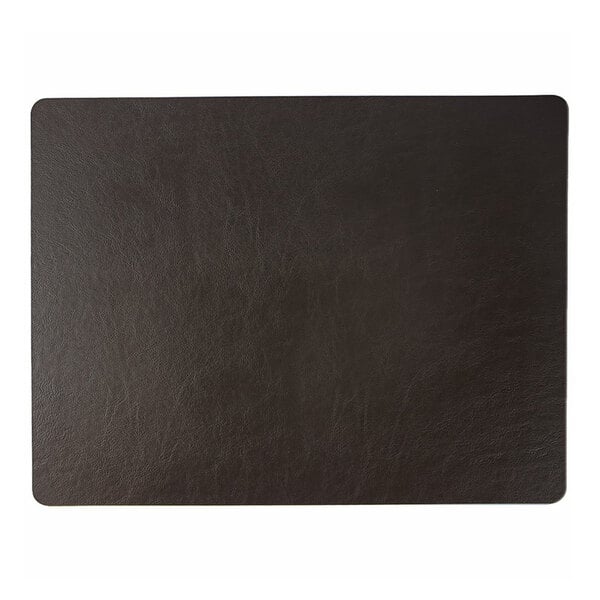 A rectangular, dark brown mat with a leather-like texture and rounded corners.