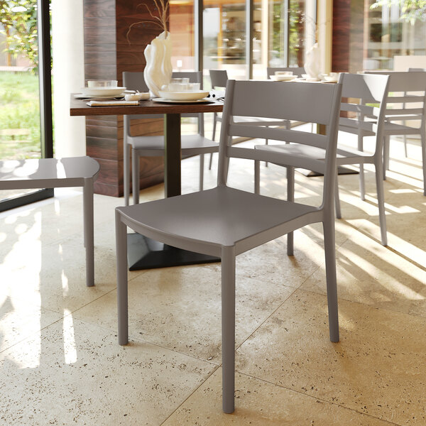 Flash Furniture Bridgeport Gray Resin Indoor / Outdoor Stackable Slat Back Side Chair