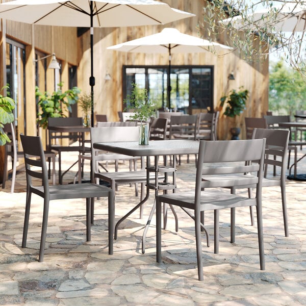 Flash Furniture Bridgeport Gray Resin Indoor / Outdoor Stackable Slat Back Side Chair