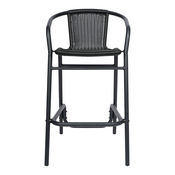 Flash Furniture Lila Black Rattan Indoor / Outdoor Bar Stool with Arms
