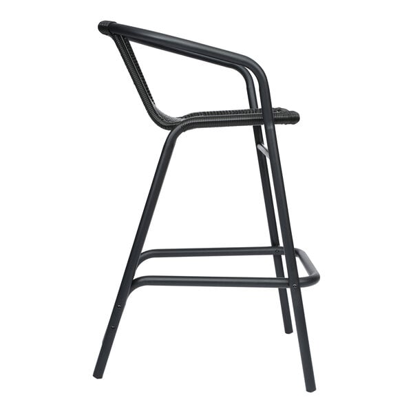 Flash Furniture Lila Black Rattan Indoor / Outdoor Bar Stool with Arms