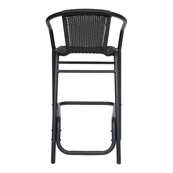 Flash Furniture Lila Black Rattan Indoor / Outdoor Bar Stool with Arms