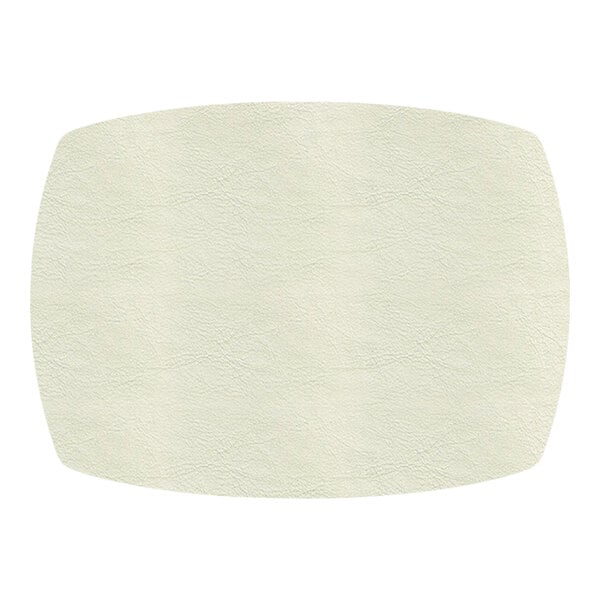 A rectangular, light beige placemat with a subtle textured pattern.