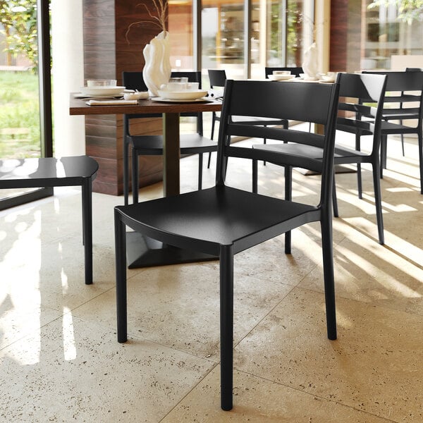 Flash Furniture Bridgeport Black Resin Indoor / Outdoor Stackable Slat Back Side Chair