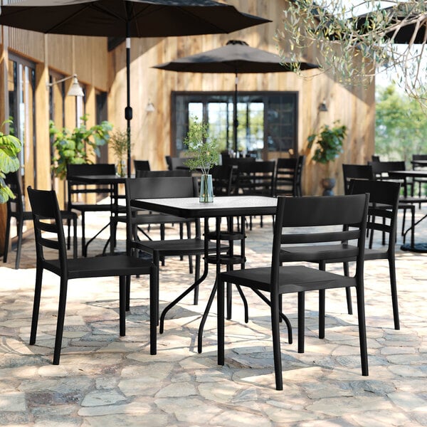 Flash Furniture Bridgeport Black Resin Indoor / Outdoor Stackable Slat Back Side Chair
