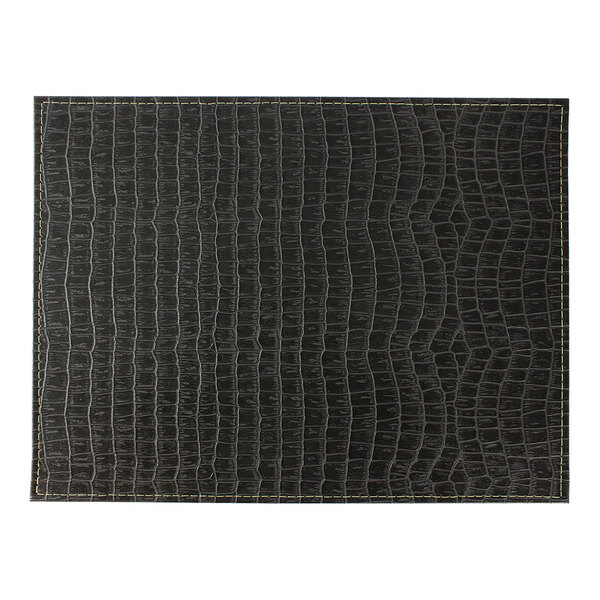 Davanti by Frieling Classic Croco 17" x 13" Black Crocodile Rectangular Faux Leather Placemat - 12/Case