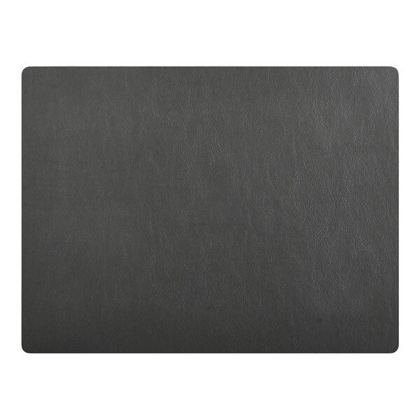 A rectangular, dark gray, leather-like placemat with a smooth texture and rounded corners.