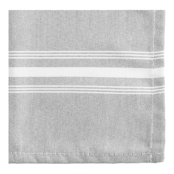 Oxford Super Blend 18" x 22" Reverse Gray Chambray 100% Spun Polyester Bistro Striped Cloth Napkin - 300/Case